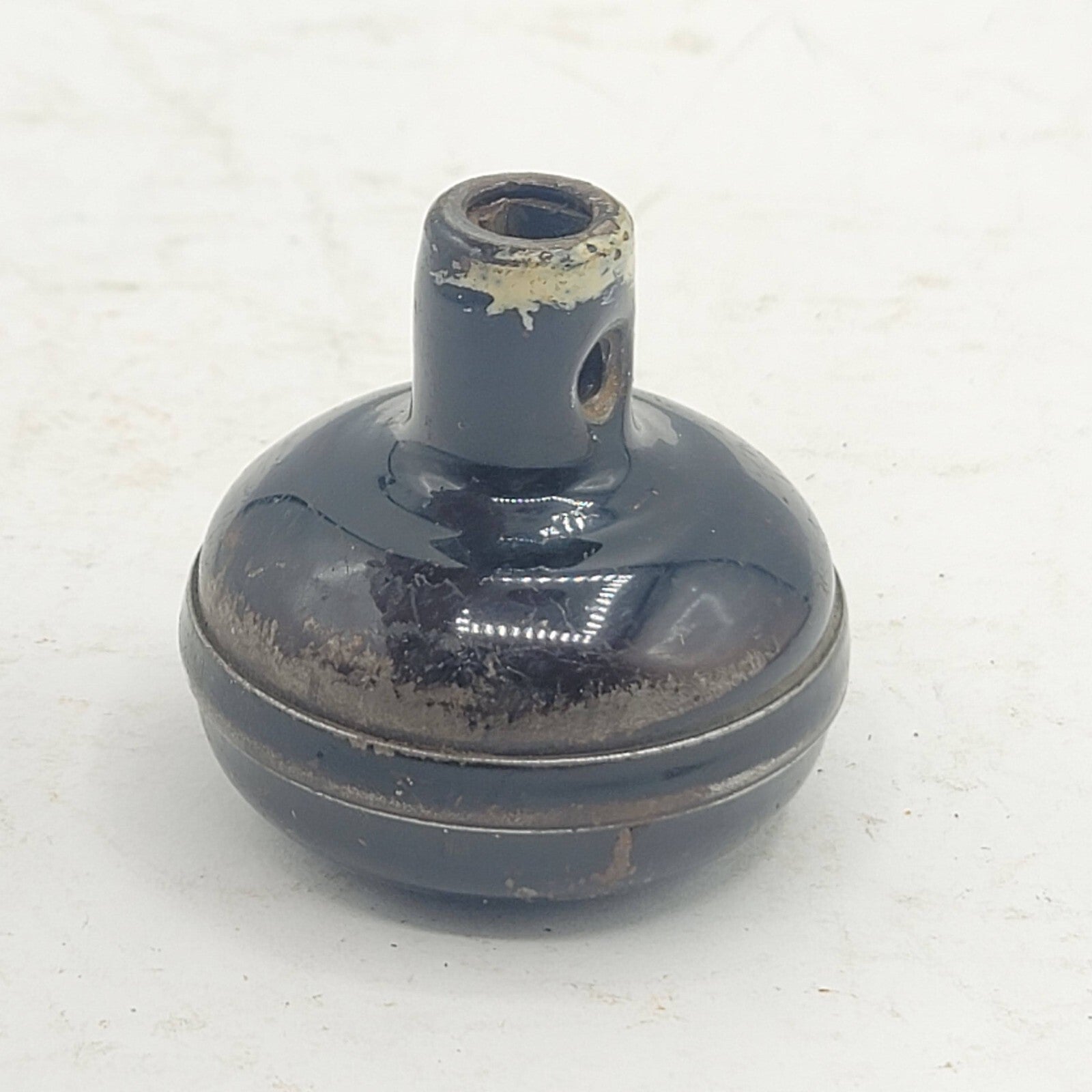Single Vintage Steel Door Knob Black Enamel over Metal Reclaimed Salvage 2.25"