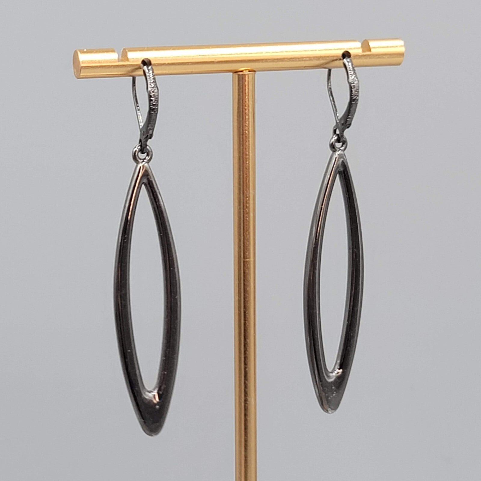 Joan Rivers Pierced Earrings Black Metal Open Drop Long 2"