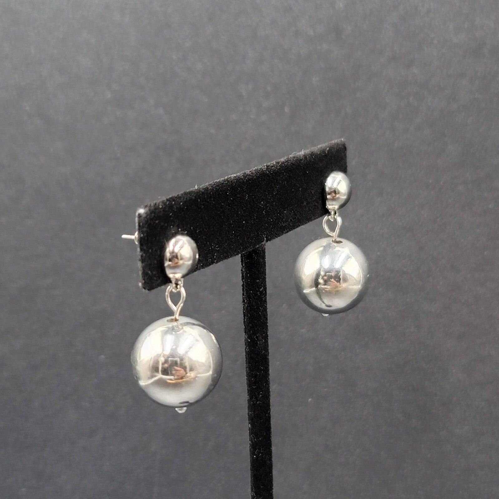 Pierced Earrings Silver tone Bead Dangle  1.25"