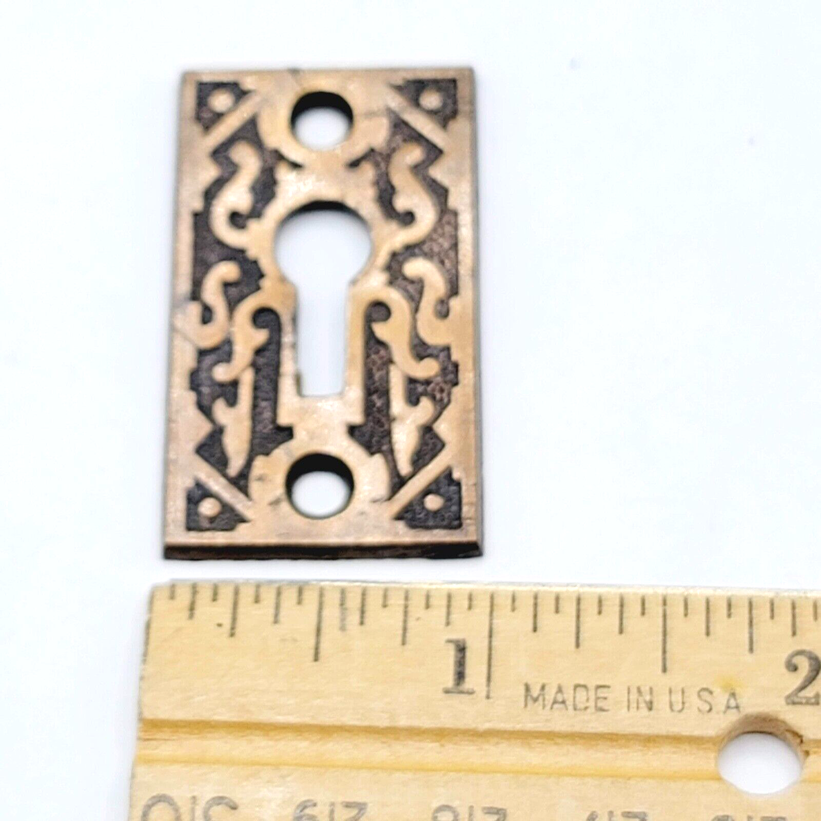Vintage Ornate Bronze Skeleton Keyhole Escutcheon Salvage Hardware 5250