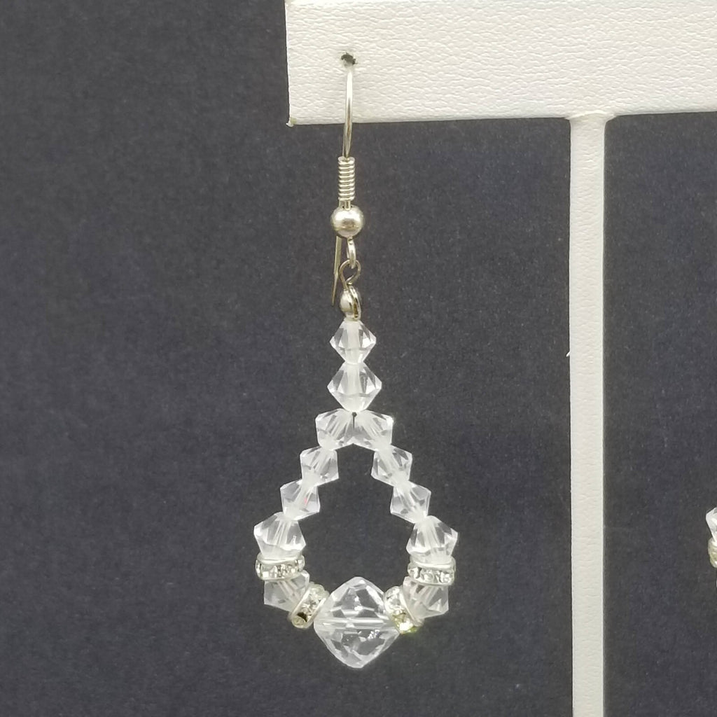 Pierced Earrings Silver tone Faceted Crystal Bead Loop Statement Dangle 1 5/8"