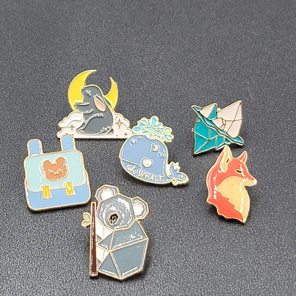 Lot of 6 Cute Animals Enamel Pins Hat Lapel Pin Bunny Fox Iceberg Backpack Whale