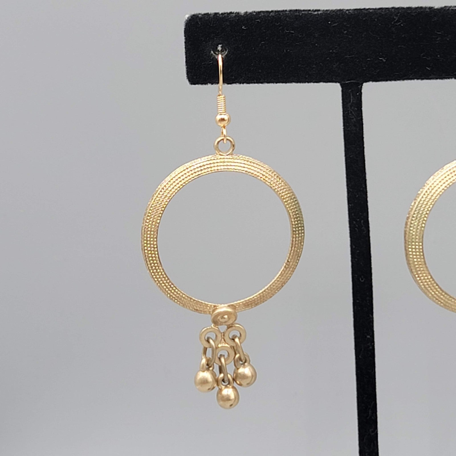 Vintage Open Circle Pierced Earrings Gold tone Dangle Charms 2 in