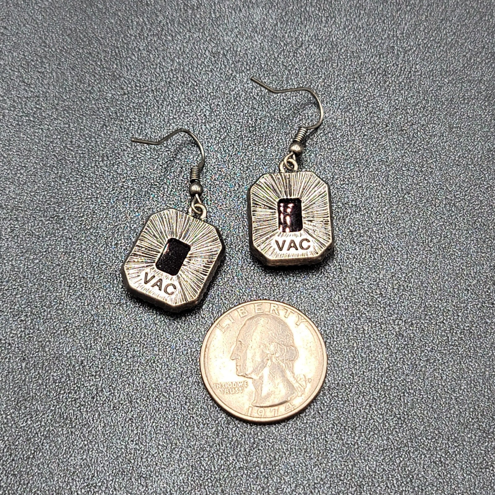 Pierced Earrings Silver tone Rhinestone Gray Faceted Dangle 3/4"