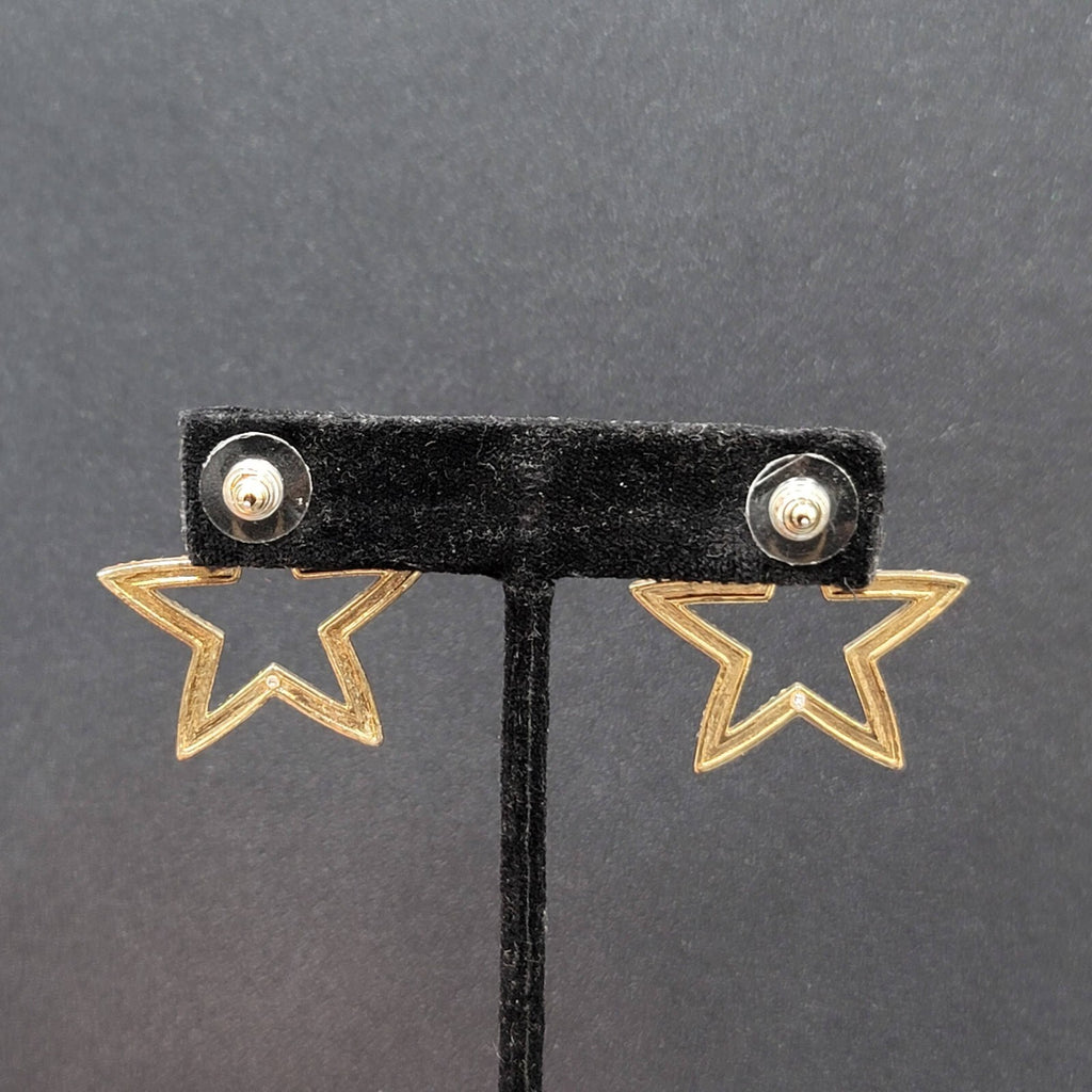 Open Star Pierced Earrings Multicolor Tiny Crystals Drop 1.25"
