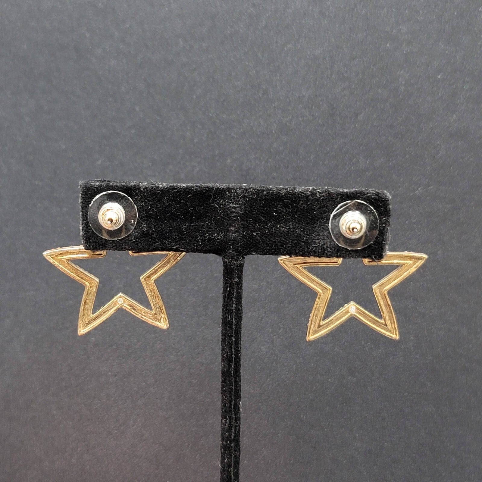 Open Star Pierced Earrings Multicolor Tiny Crystals Drop 1.25"