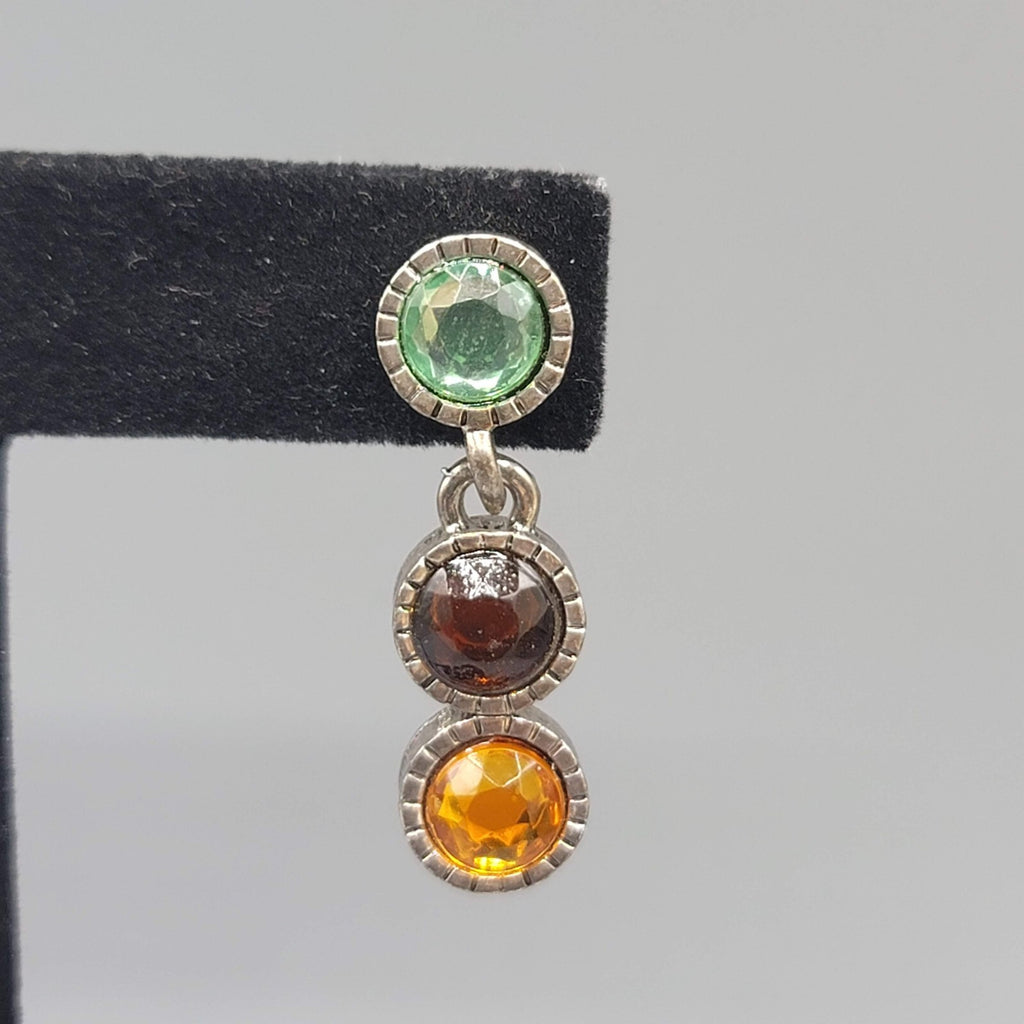 Pierced Earrings Silver tone Multicolor Rhinestones Round Dangle 1.25"
