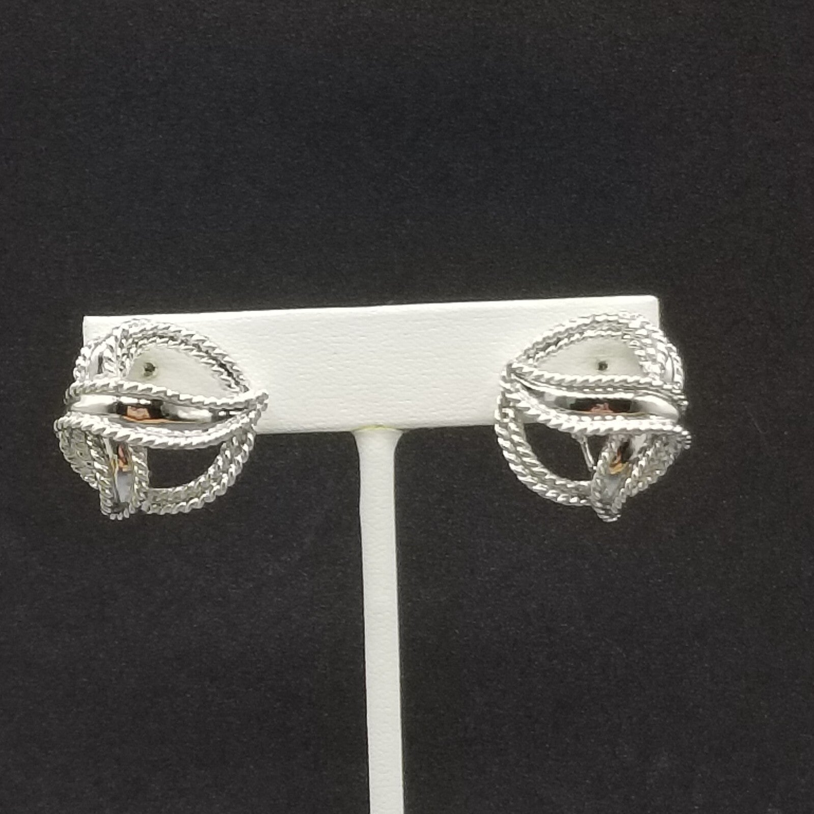 Vintage Clip on Coro Earrings Silver Plated Open Work Statement Drop Stud 1"