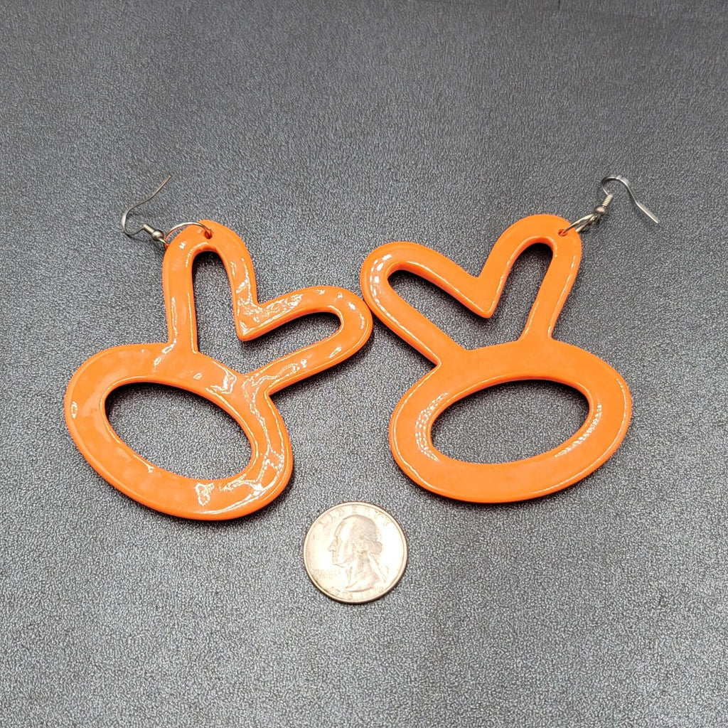 Extra Large Pierced Earrings Orange Acrylic Bunny?? OK?? 3"