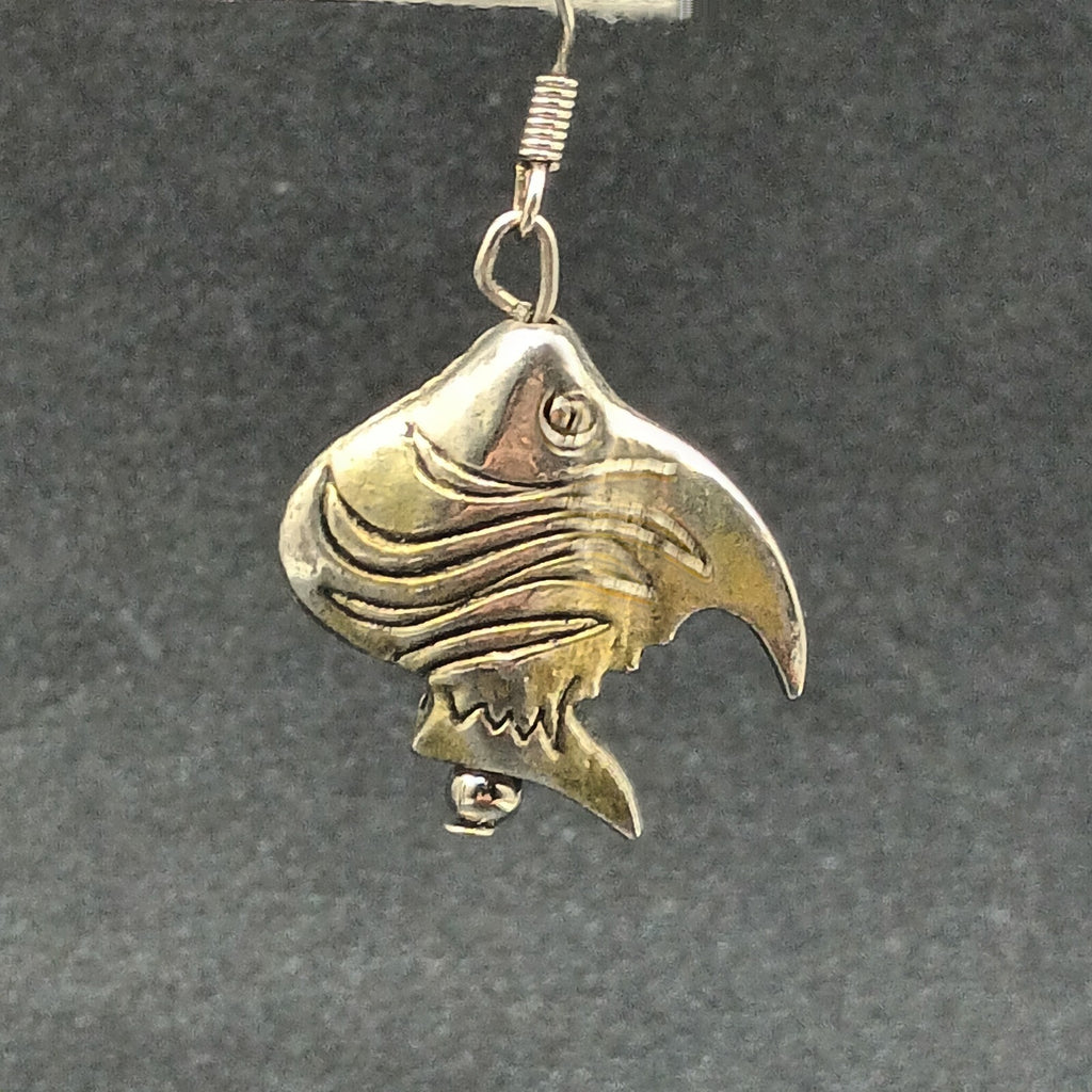 Vintage Pierced Earrings Silver tone Angel Fish Bead Statement Dangle 7/8"