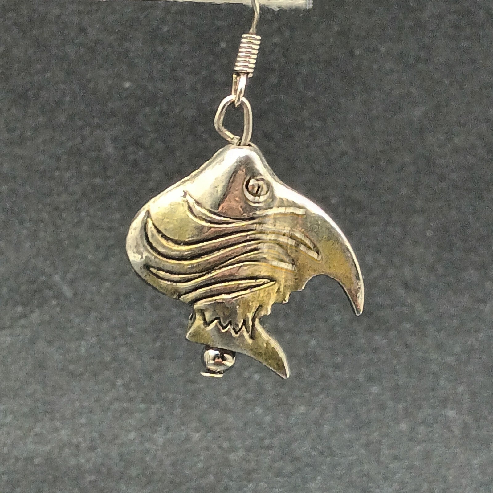 Vintage Pierced Earrings Silver tone Angel Fish Bead Statement Dangle 7/8"