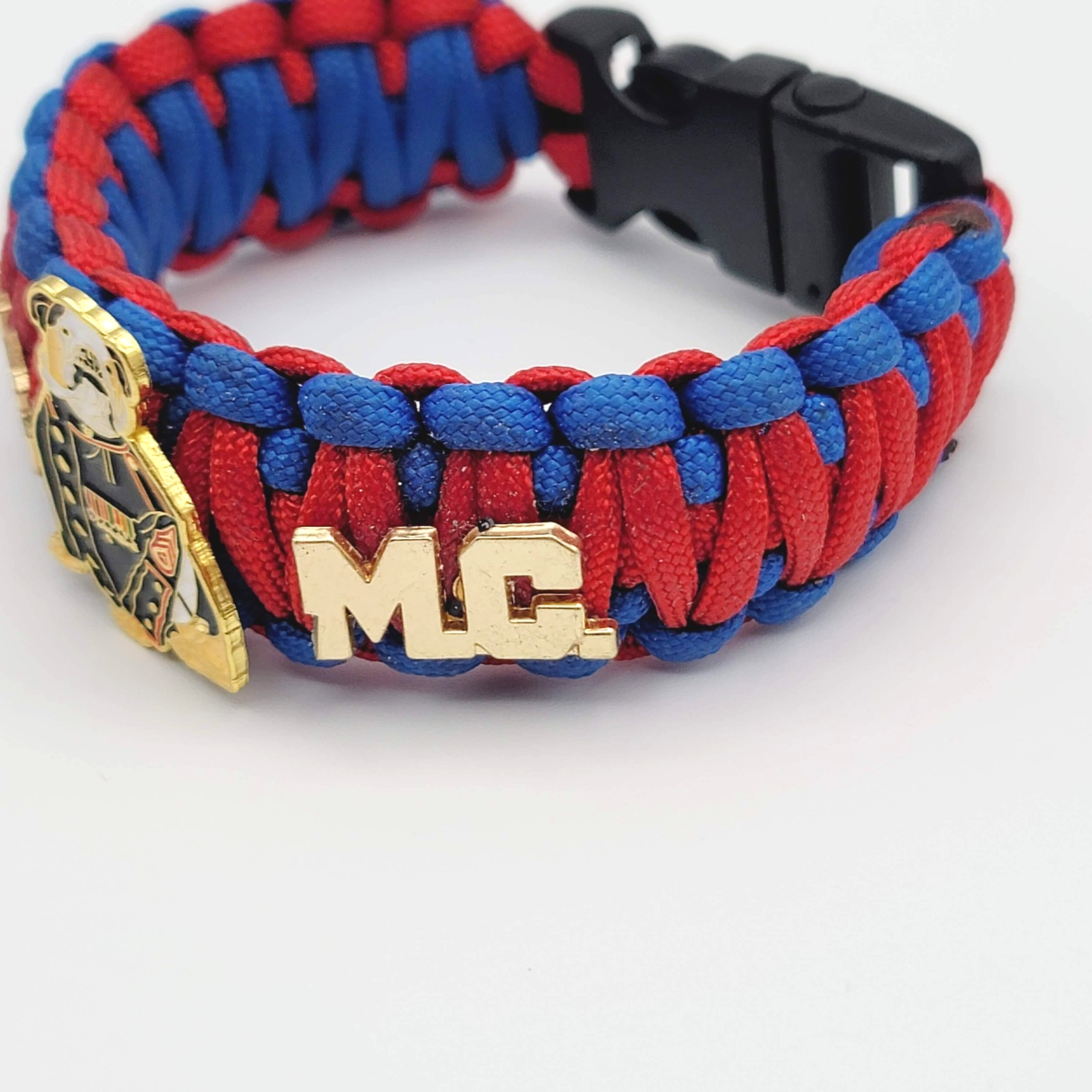 USMC Paracord Bracelet Enamel Bulldog Red Blue 7 in