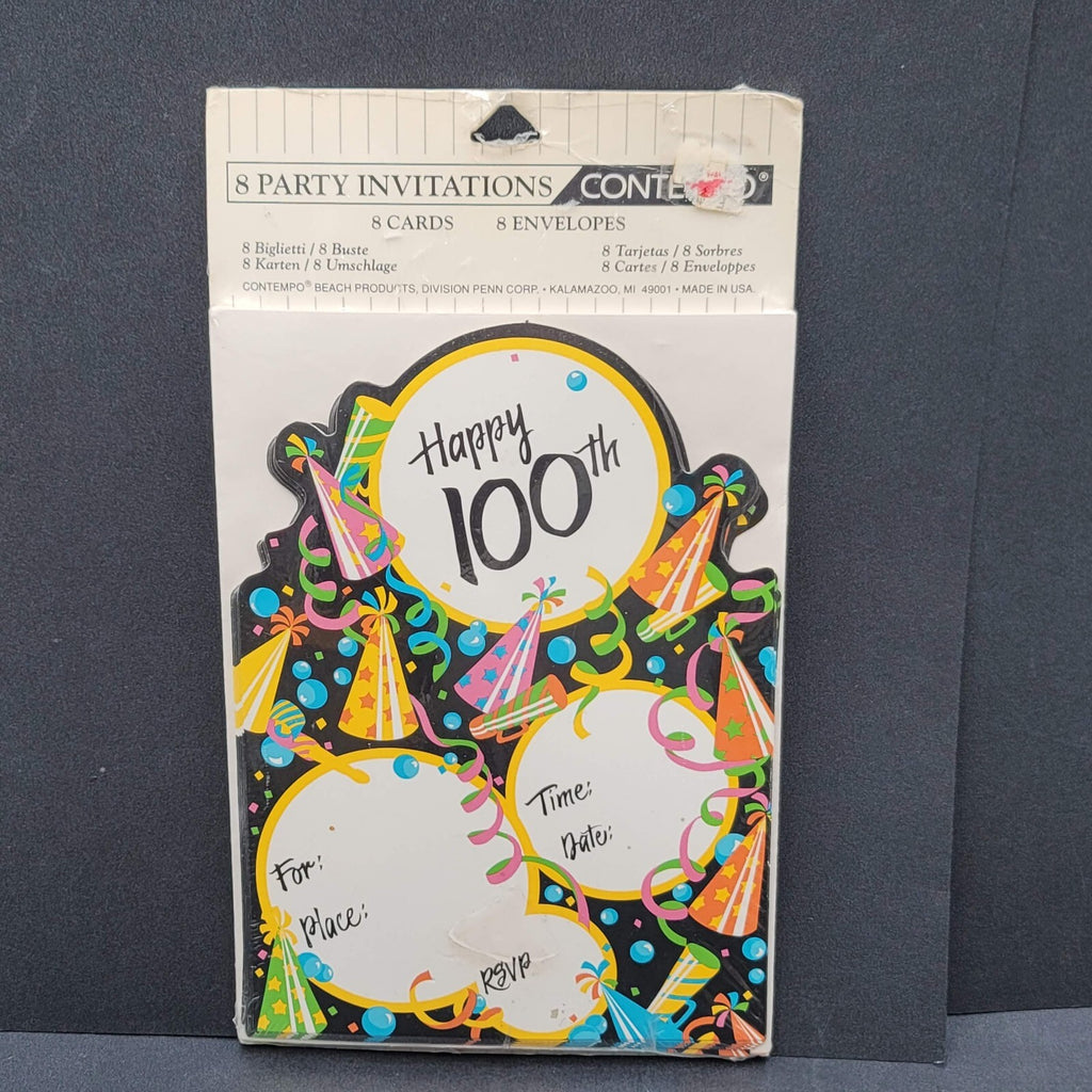 Vintage 100th Birthday Party Invitations New Old Stock Contempo Beach USA