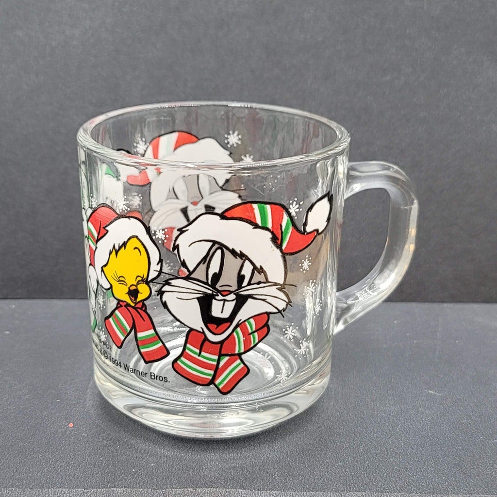 Looney Tunes Christmas Mug Glass Bugs Bunny Sylvester Tweety Warner Bros 1994