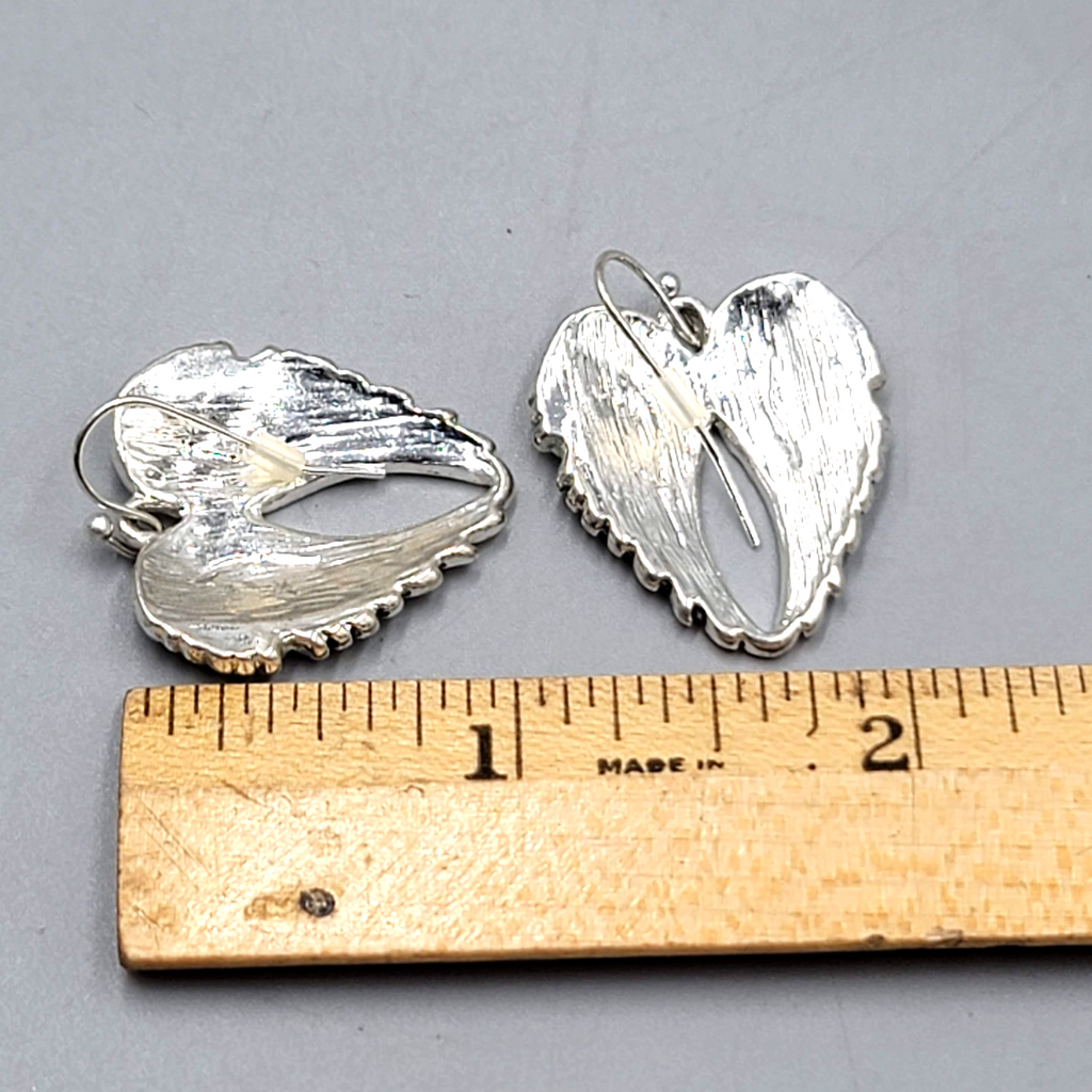 Crystal Angel Wings Pierced Earrings Silver tone Dangle 1"