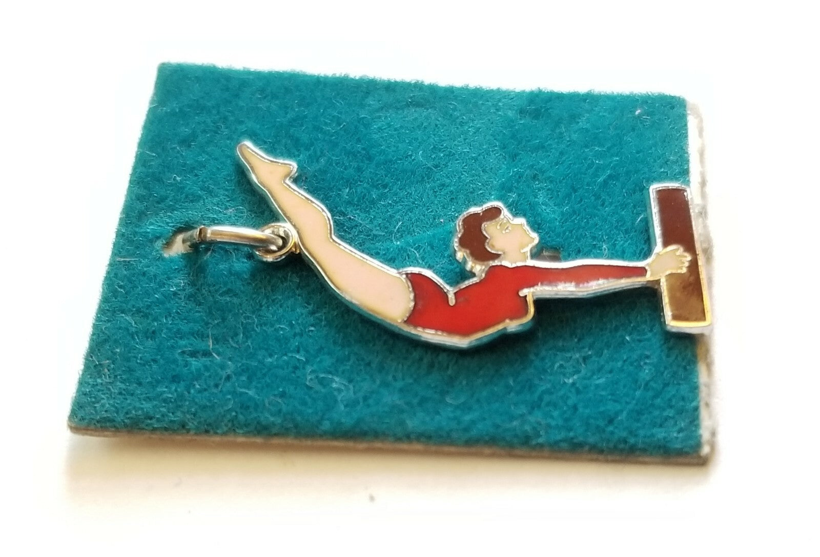 Vintage Sterling Silver Enamel Gymnastics Bar Girl .925 Charm Pendant NOS