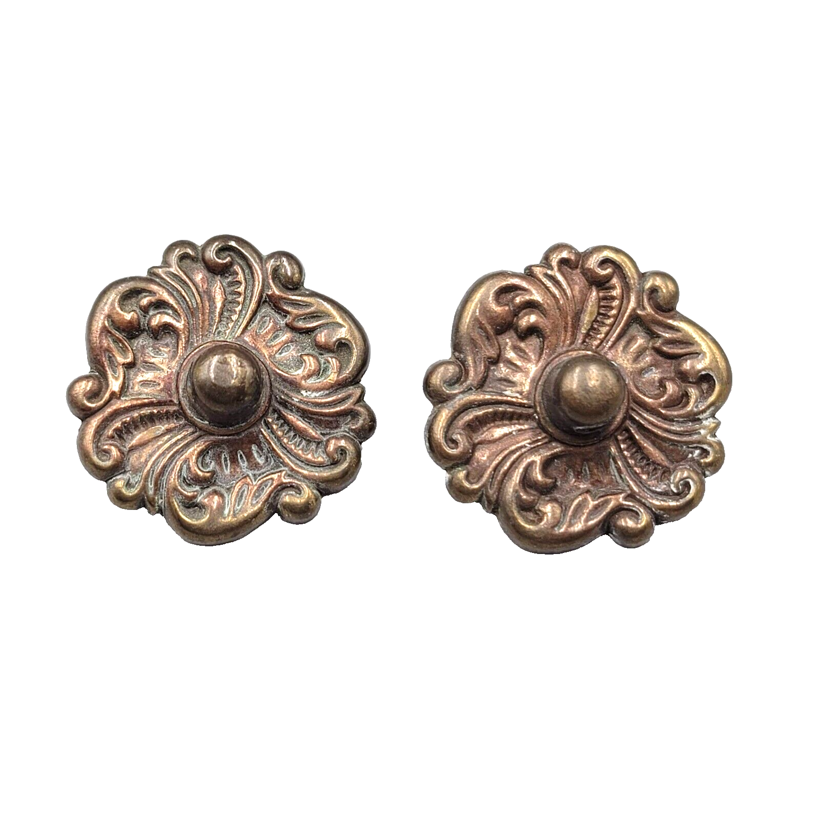 Vintage Brass Face Plates Ornate Bail Pull Handle Replacement Set of 2 - 1 5/8"