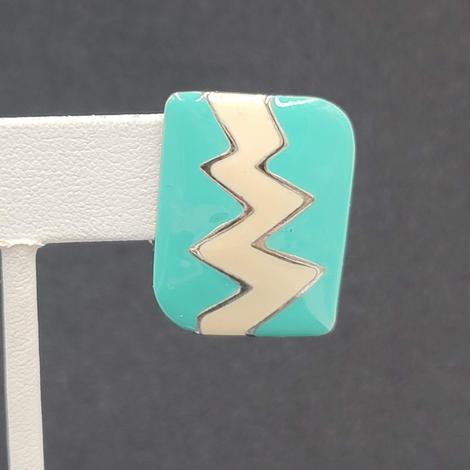 Vintage Pierced Earrings Silver tone Blue Enamel Statement Drop1 1/8"