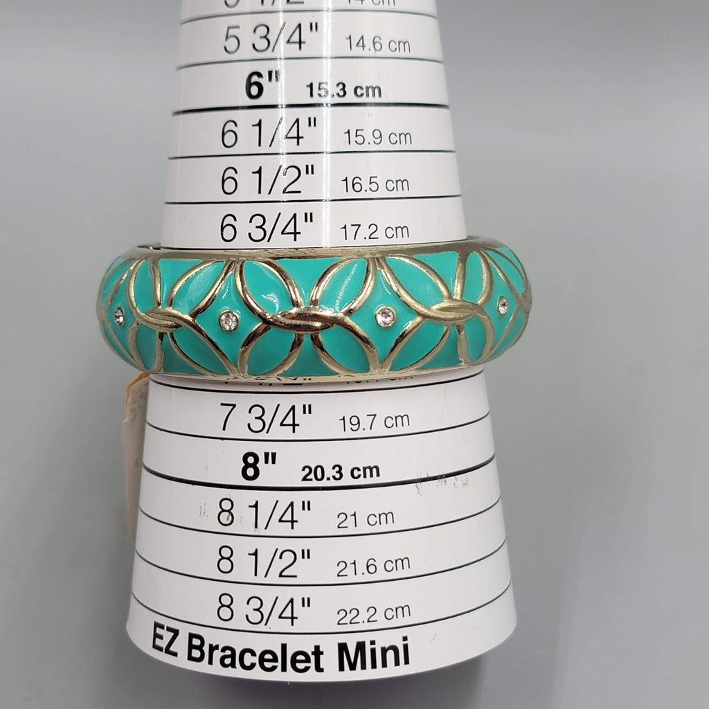Dress Barn Bracelet NWT Teal Enamel Crystal Hinged Bangle Gold tone 7 in