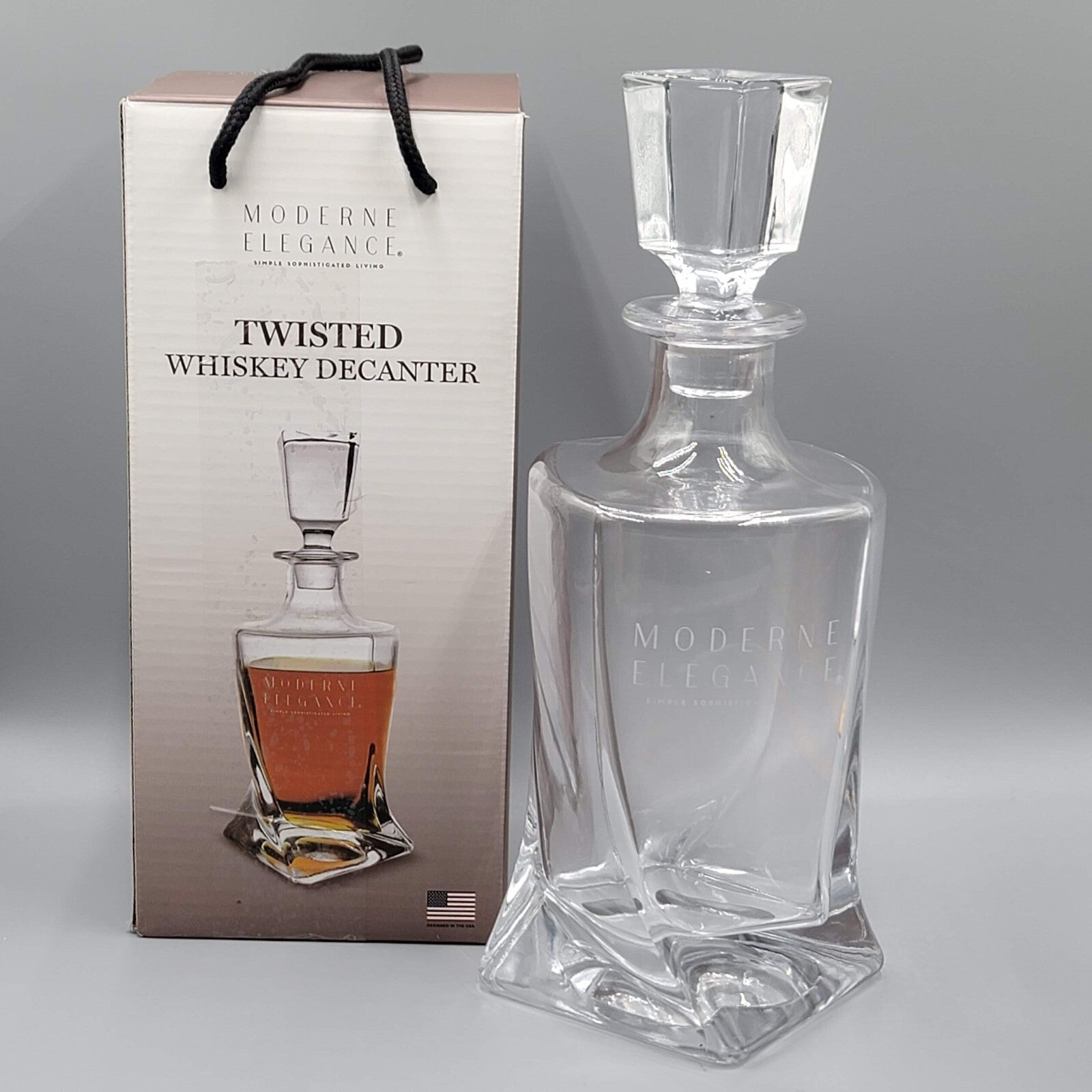 Moderne Elegance Glass Twisted Whiskey Decanter Glass Stopper NEW w Box