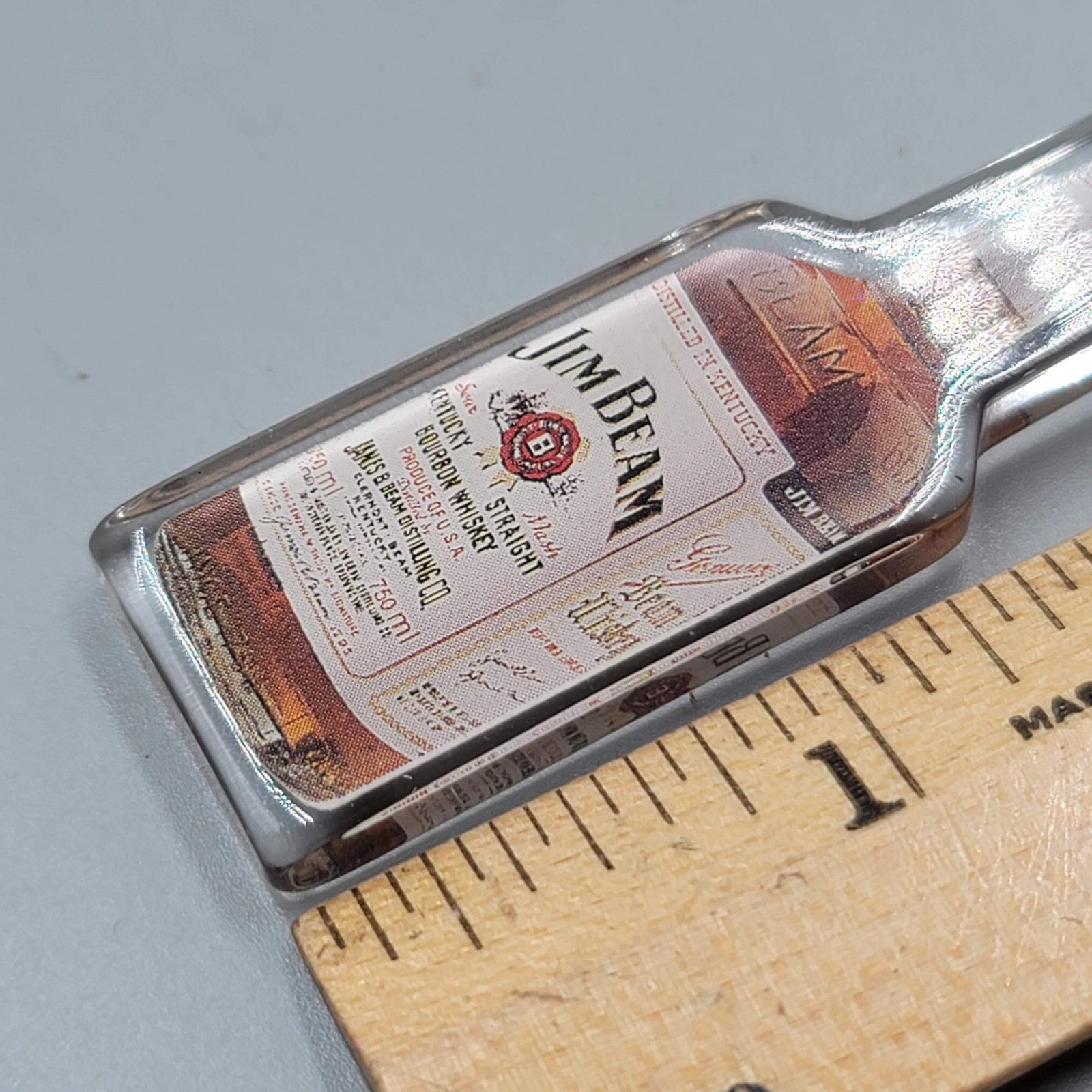 Jim Beam Bottle Keychain Acrylic Bourbon Whiskey Key Ring Advertising Barware