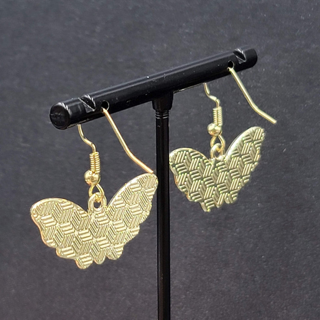 Moth Pierced Earrings Gold tone Green Pink Black Enamel Dangle 1/2"