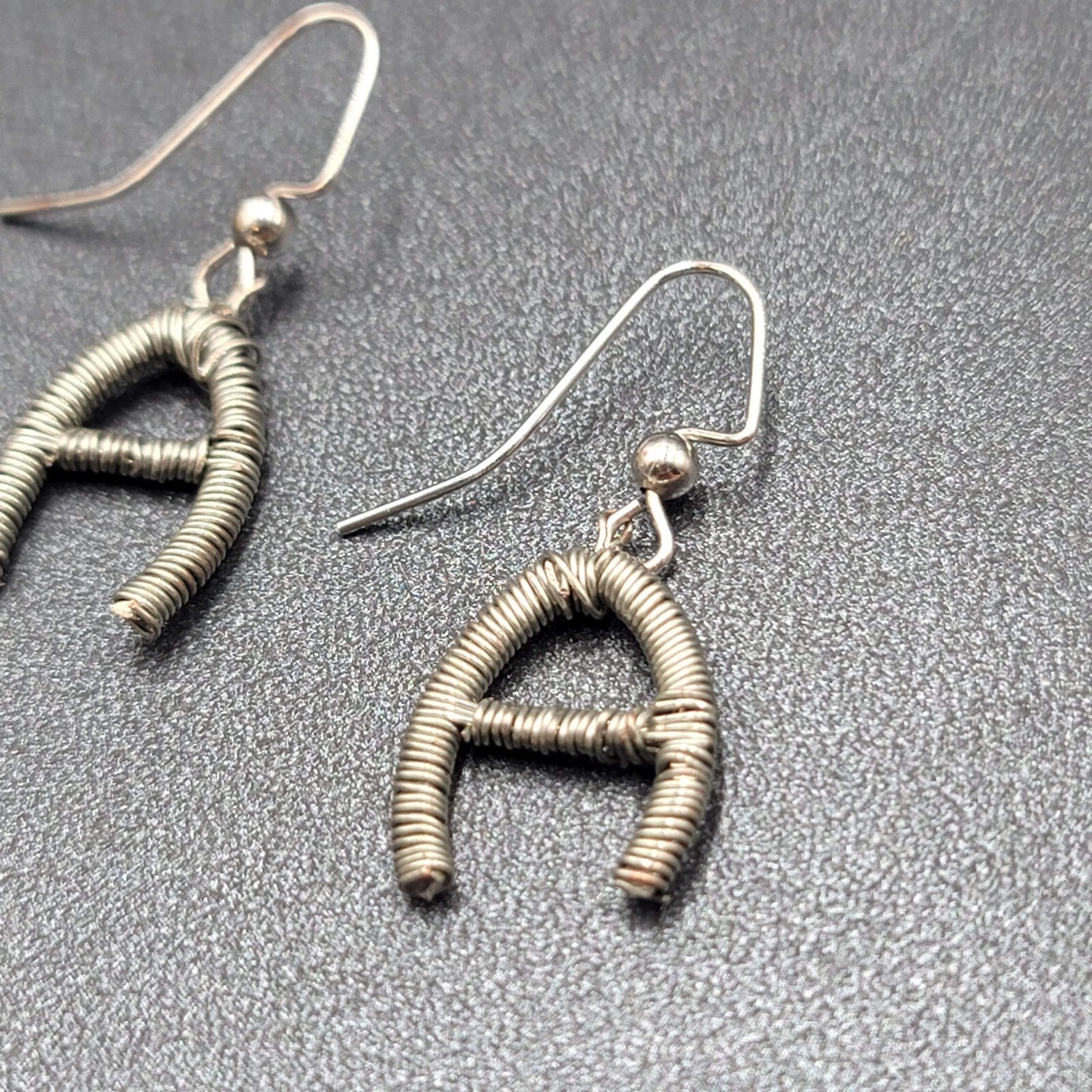 Pierced Earrings Silver tone Wire Wrapped Initial A Dangle 3/4"