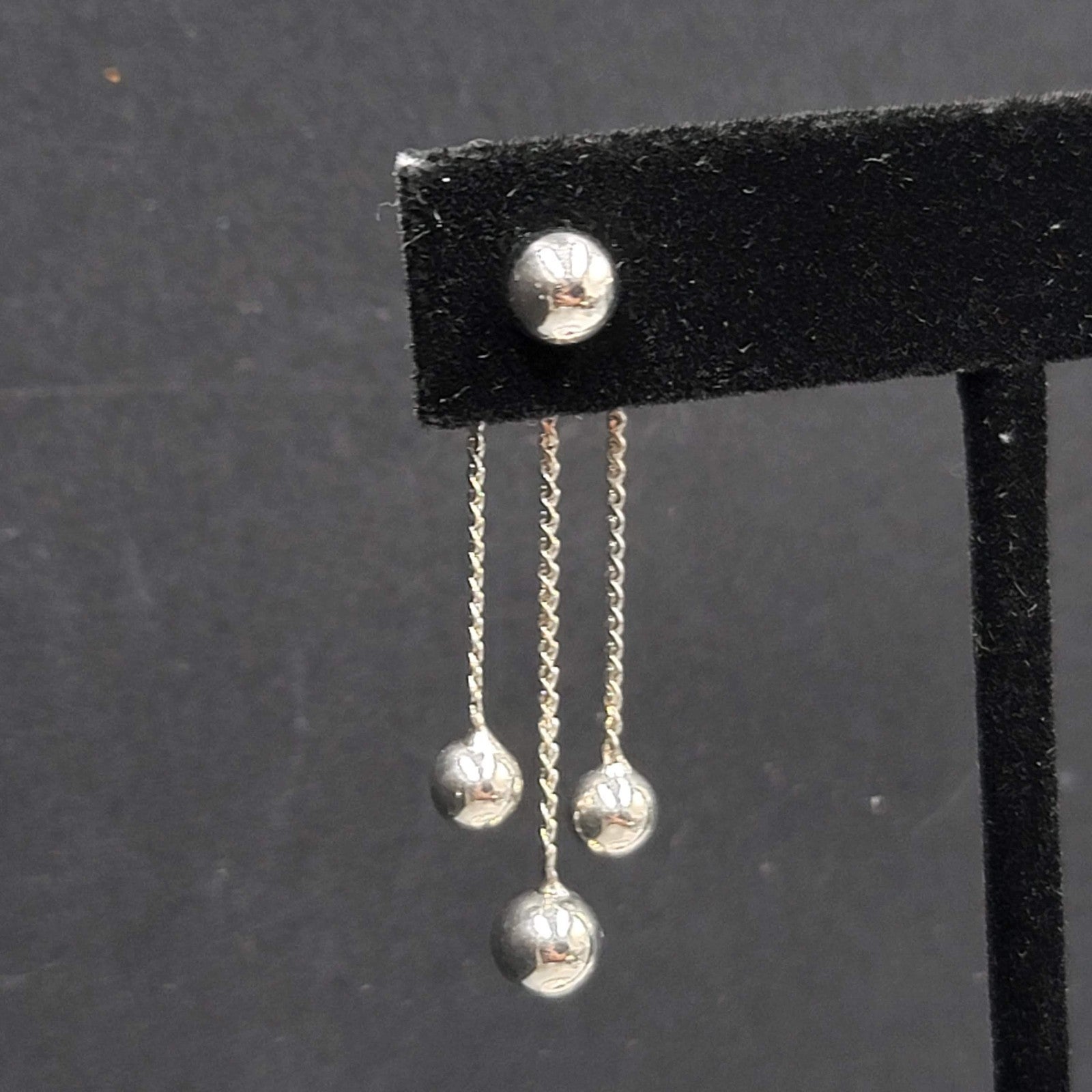 Pierced Earrings Silver Plated Jacket Back Dangle 1 5/8"