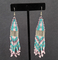 Pierced Earrings Blue Pink Purple Seed Bead Weaved 3 3/8"
