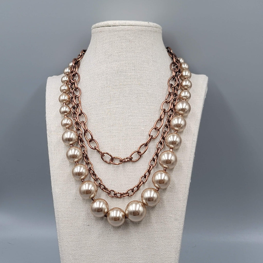 Statement Graduated Bead Necklace Copper tone Chain Layered 16"+