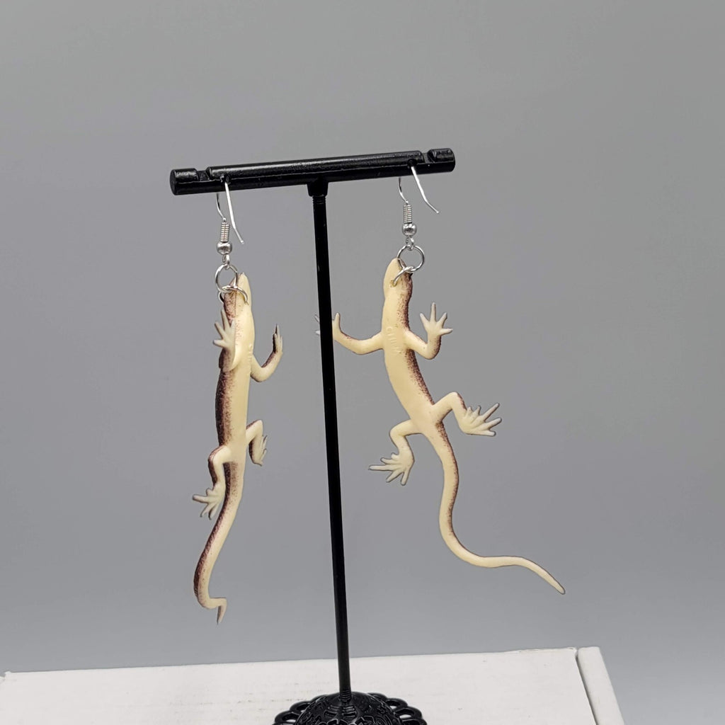 Brown Lizard Pierced Earrings Vinyl Dangle 2.75"