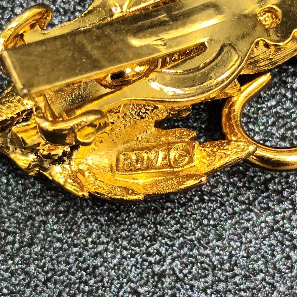 Vintage ROMA Clip on Earrings Hammered Gold Plated High Polish Drop 3/4"