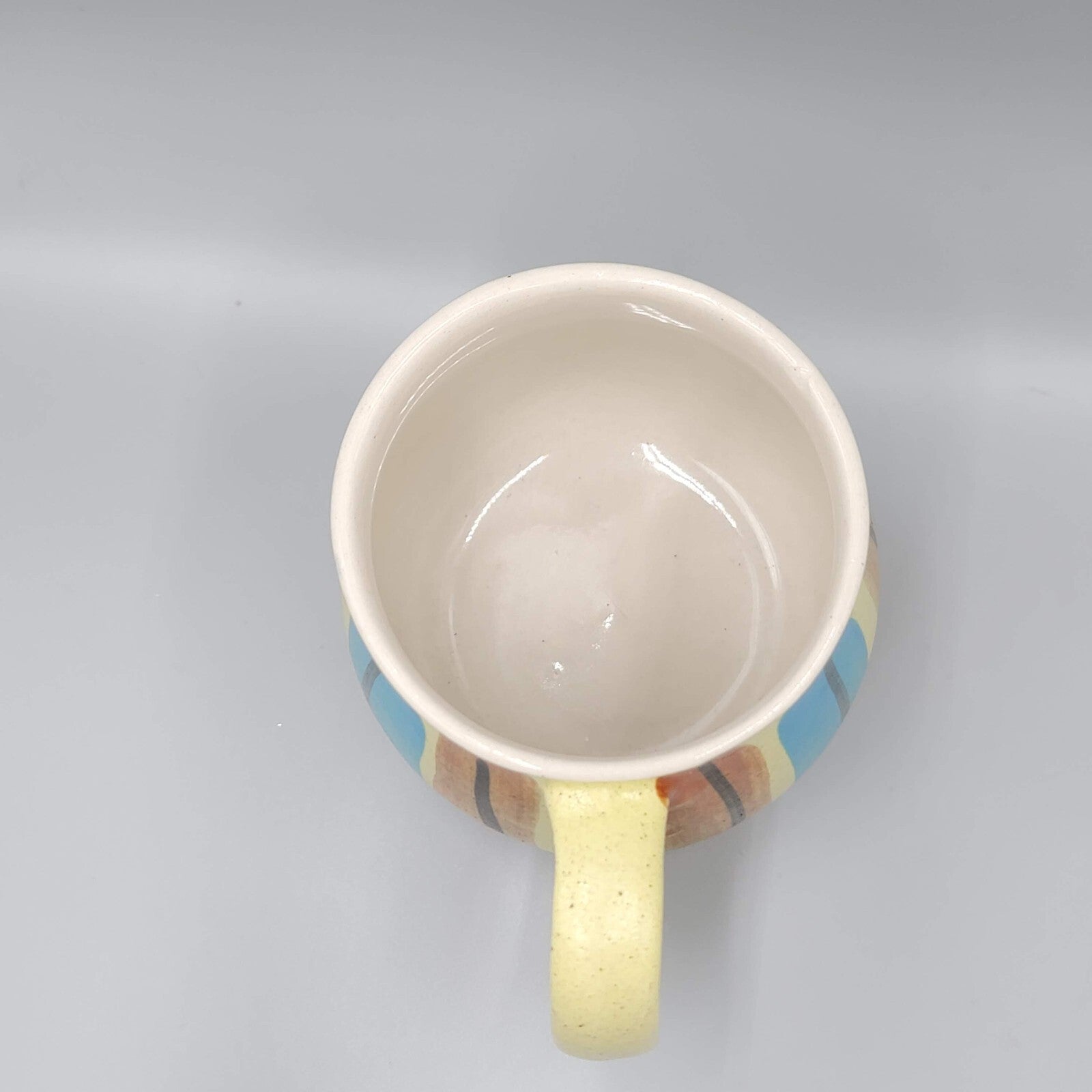 Vintage Small Stoneware Coffee Mug Blue Yellow 8 oz