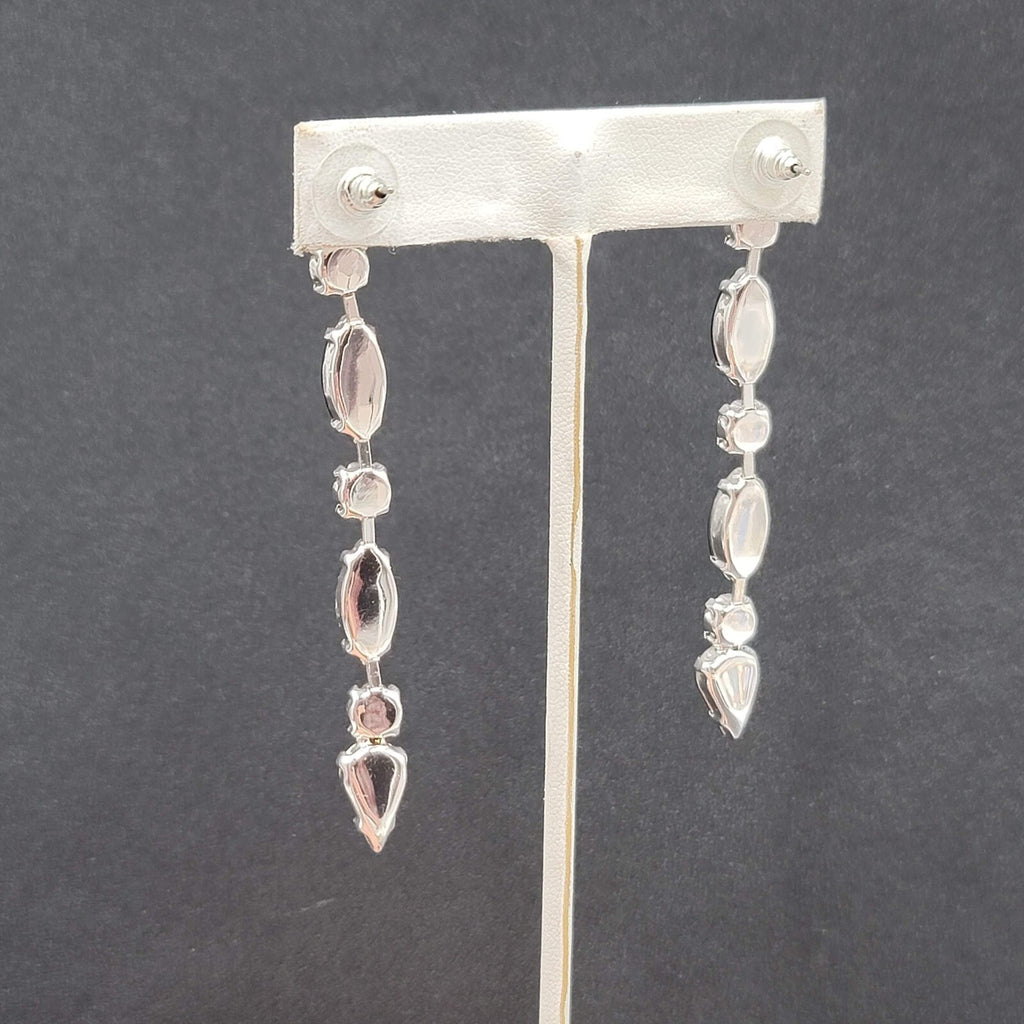 Pierced Earrings Silver tone Acrylic Black Prong Set Dangle 3"