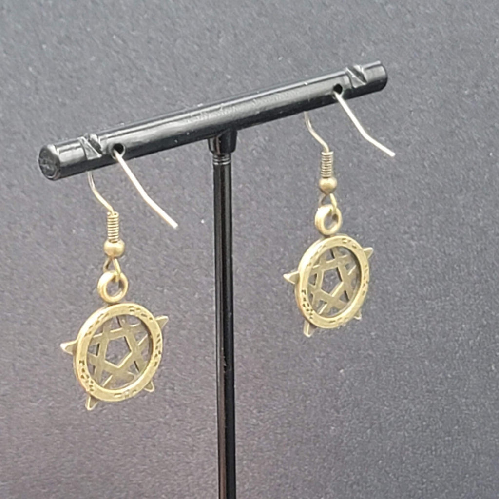 New Pentagram Circle Pierced Earrings Bronze tone Dangle 3/4"