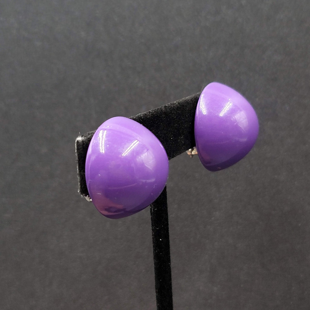 Vintage Clip on Earrings Purple Acrylic Dome Studs 1"