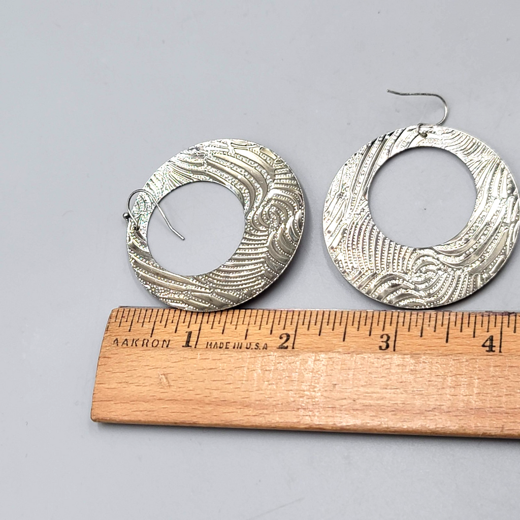 Large Statement Pierced Earrings Silver tone Dangle Orange-Red Enamel 2 in
