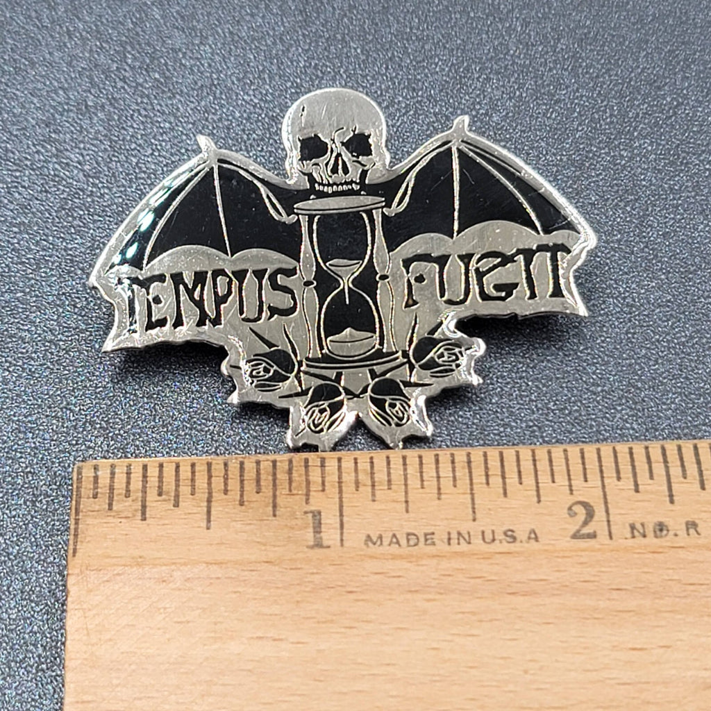 Tempus Fugit Time Flies Lapel Pin Black Silver Oddity Goth Punk Rock