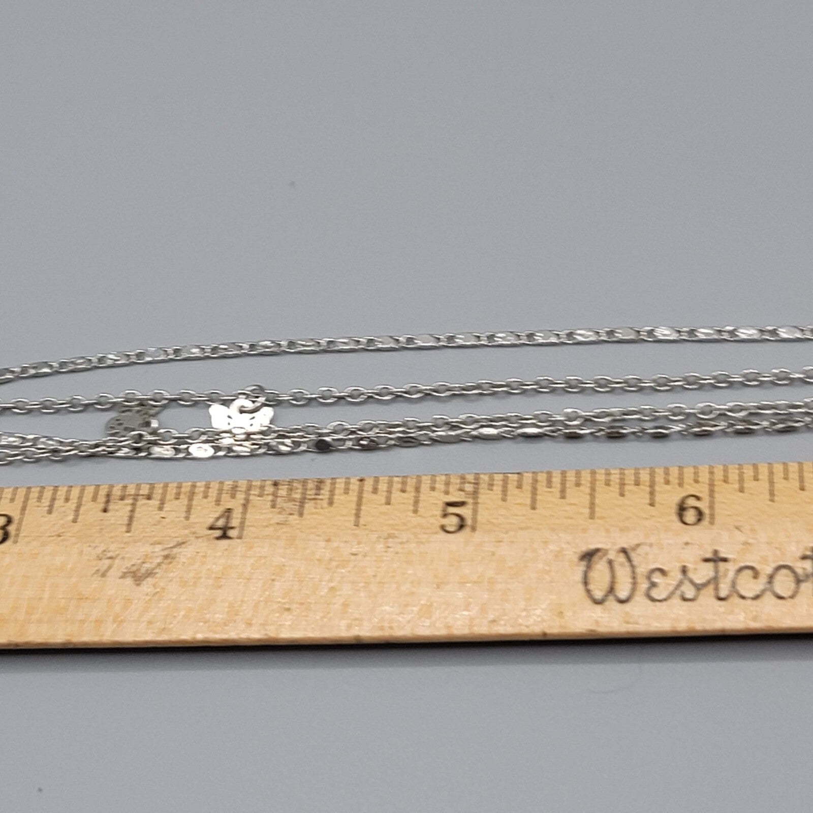 Butterfly Necklace 2 Chain Silver tone Scroll Chain Delicate 14" and 17"