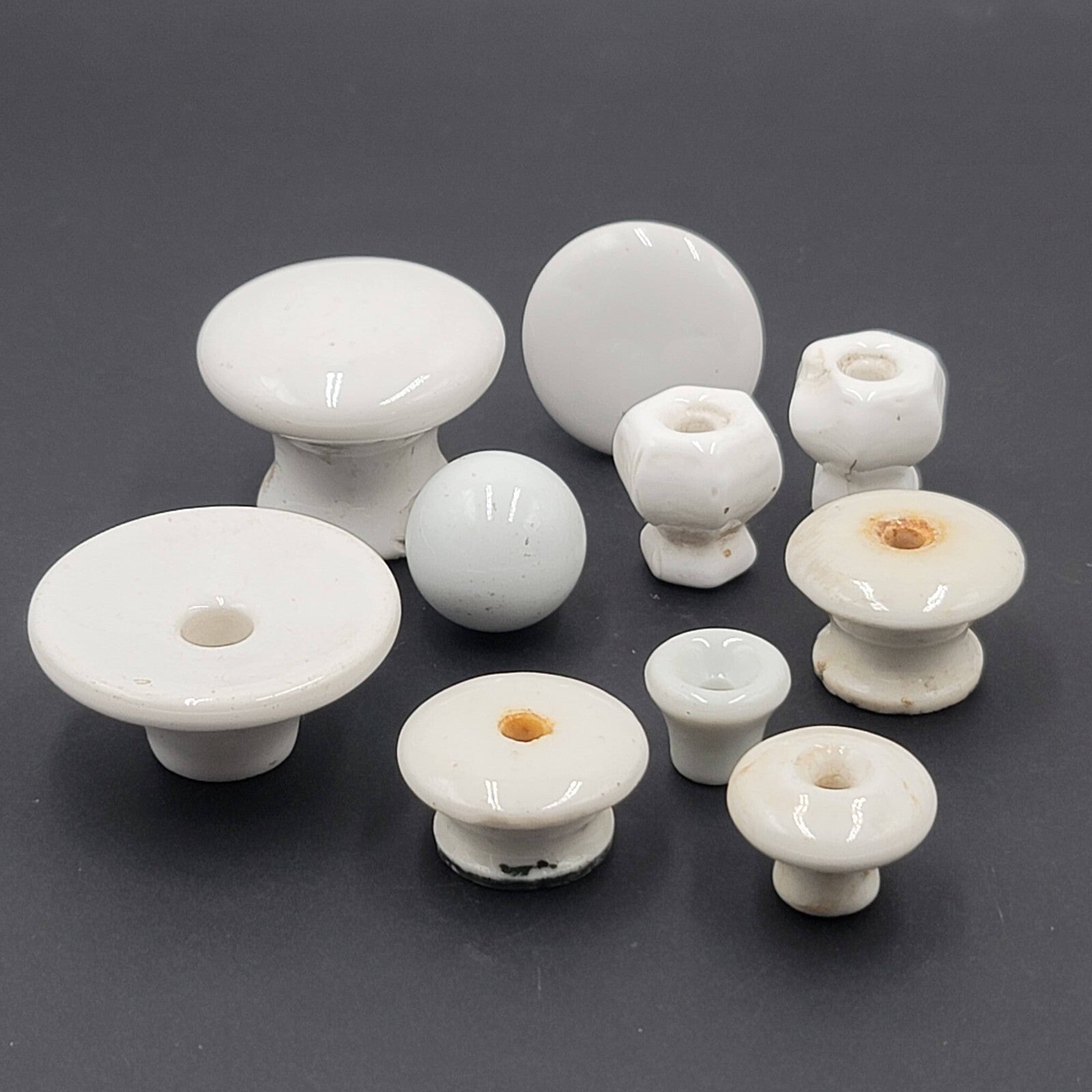 Vintage All Ceramic Porcelain Pulls Cabinet Drawer Cupboard Knob Mixed Lot of 10