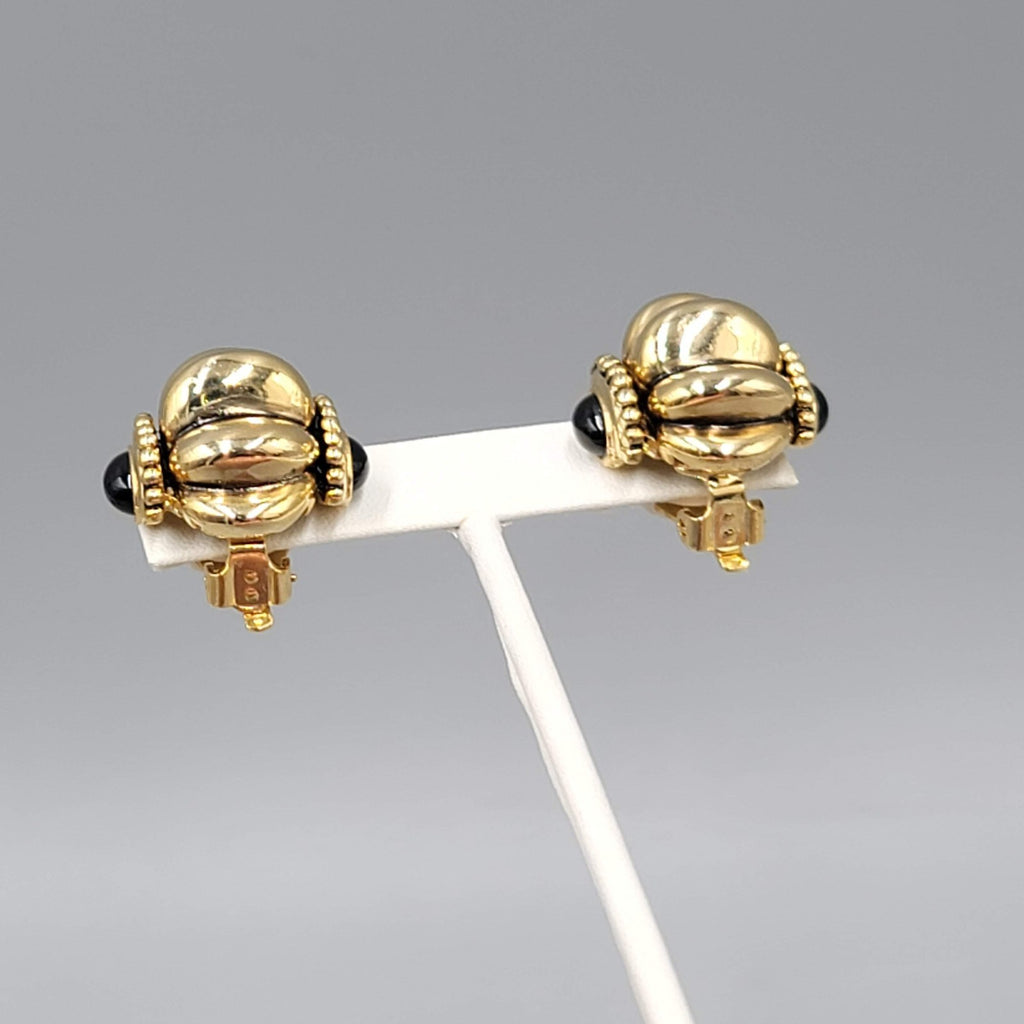 Vintage Clip on Earrings Gold Plated Black Side Accents Statement 1 in