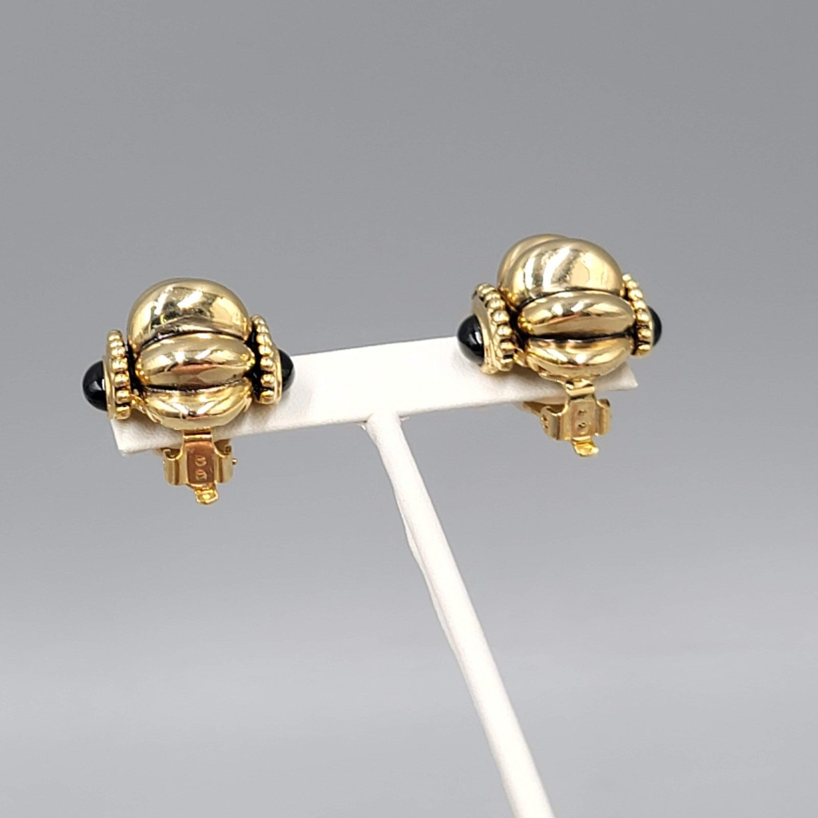 Vintage Clip on Earrings Gold Plated Black Side Accents Statement 1 in