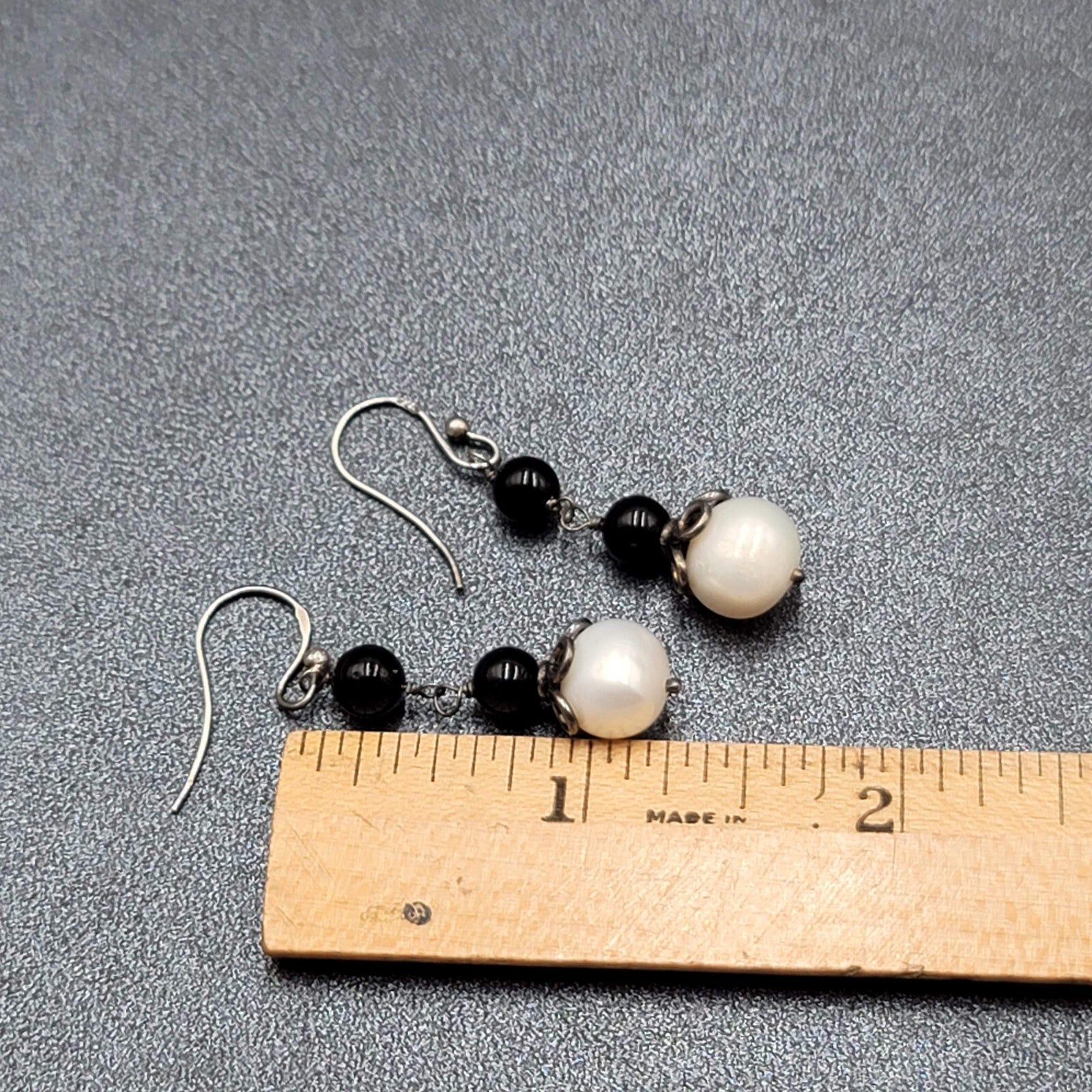 Sterling Silver Pierced Earrings Capped Pearl Bead Dangle 1.25"
