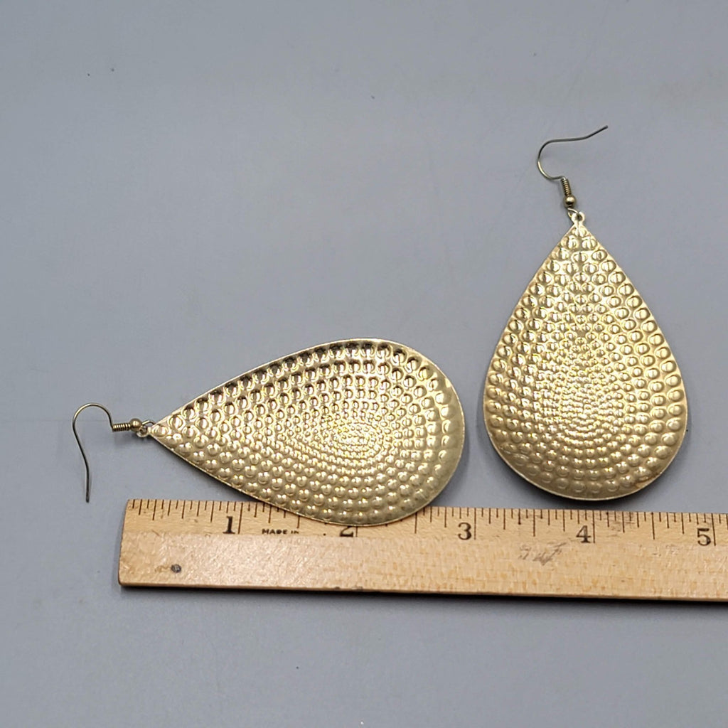 Large Statement Teardrop White Enamel Pierced Earrings Gold tone Dangle 3"