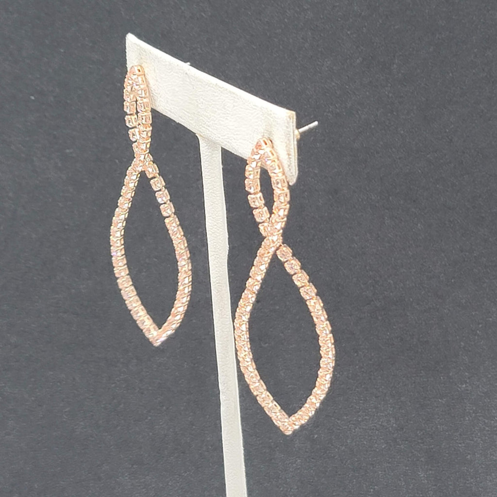 Pierced Earrings Rose Gold tone Crystal Prom Wedding Dangle 2.5"