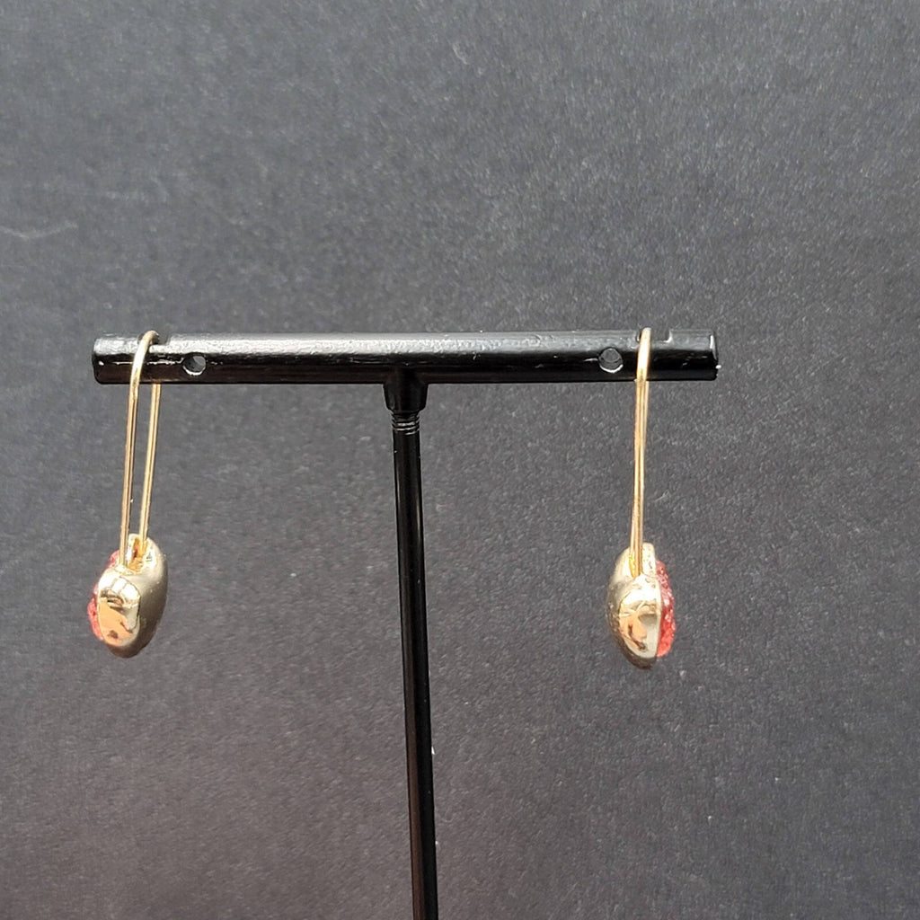 Pierced Earrings Gold Plated Pink Heart Dangle Loops 1 3/8"