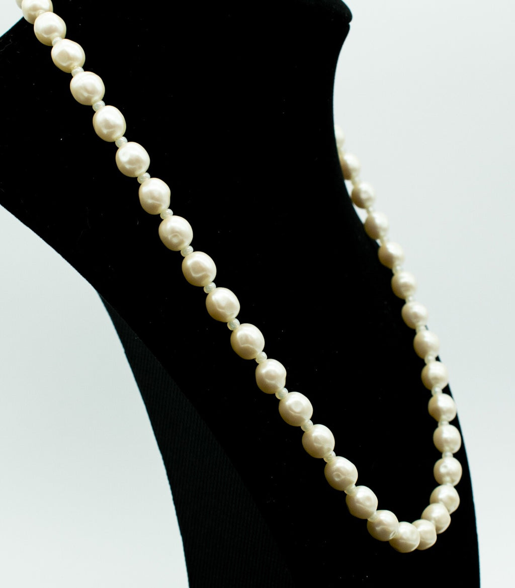 Vintage MONET Necklace Faux Pearl and Seed Bead White Estate Jewelry 19"