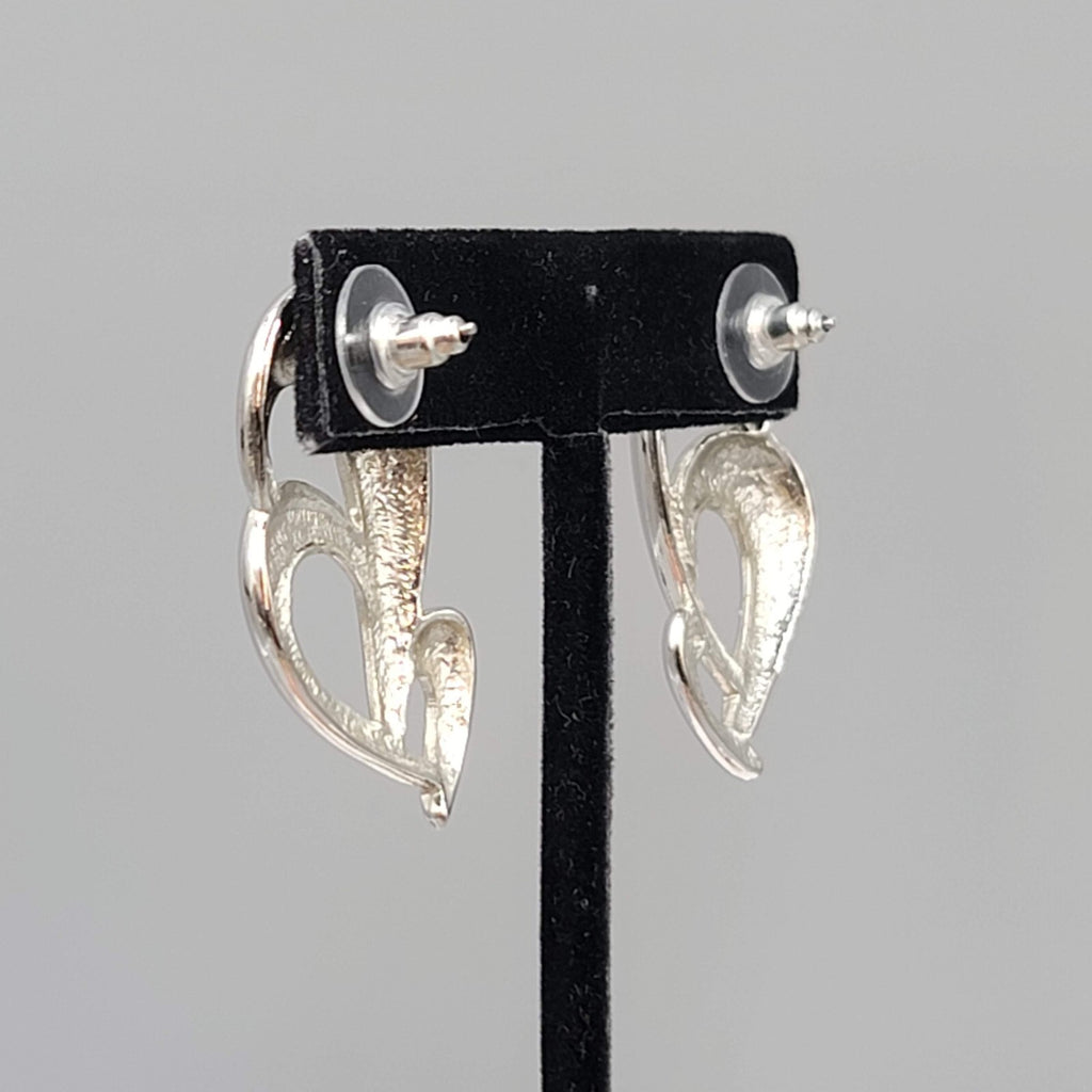 Vintage High Polish Silver tone Drop Pierced Earrings 1.5"
