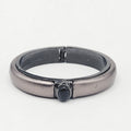 VINCE CAMUTO Hinged Bracelet Black Cabochon Leather 6.5"