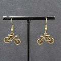 Bicycle Pierced Earrings Bronze tone Dangle 3D 5/8"